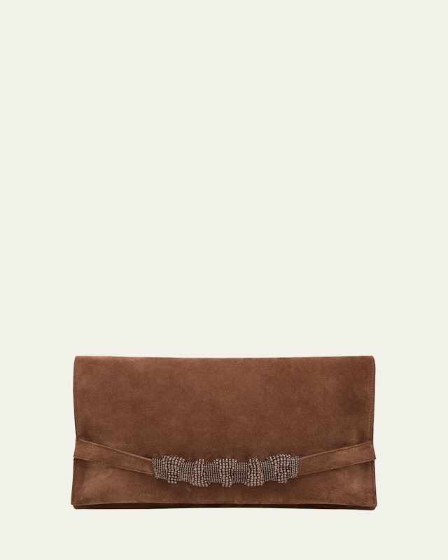 Monili Flap Suede Clutch Bag
